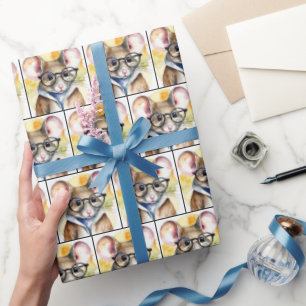 Watercolor Mouse With Eyeglasses Wrapping Paper