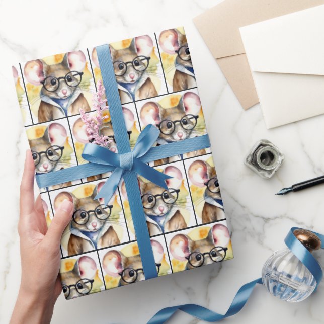 Watercolor Mouse With Eyeglasses Wrapping Paper (Gifting)