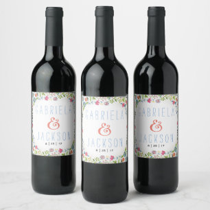 Watercolor Mr&Mrs   Floral   Custom Wine Label