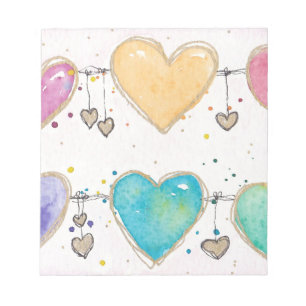 Watercolor multicolor hearts notepad 