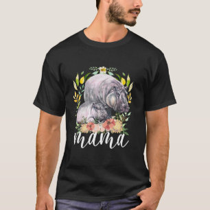 Watercolor Mum Baby Hippo Animal Mama Mother s Day T-Shirt