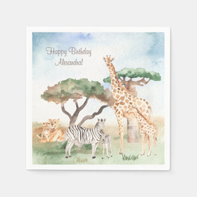 Watercolor Mummy and Baby African Animals Napkin (Front)