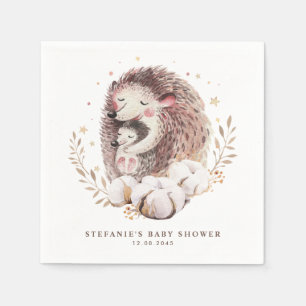 Watercolor Mummy and Baby Hedgehog Baby Shower Napkin