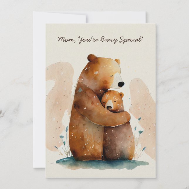 Watercolor Mummy Bear Mother's Day Card (Front)
