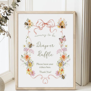 Watercolor Mummy to Bee Baby Shower Diaper Raffle Poster