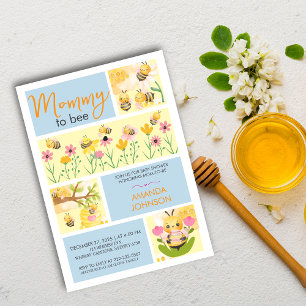 Watercolor Mummy to bee Cute baby shower Invitation