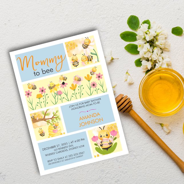 Watercolor Mummy to bee Cute baby shower Invitation (Creator Uploaded)