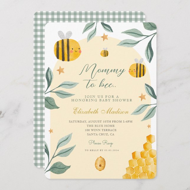 Watercolor Mummy to Bee Honey Sweet  Baby Shower Invitation (Creator Uploaded)