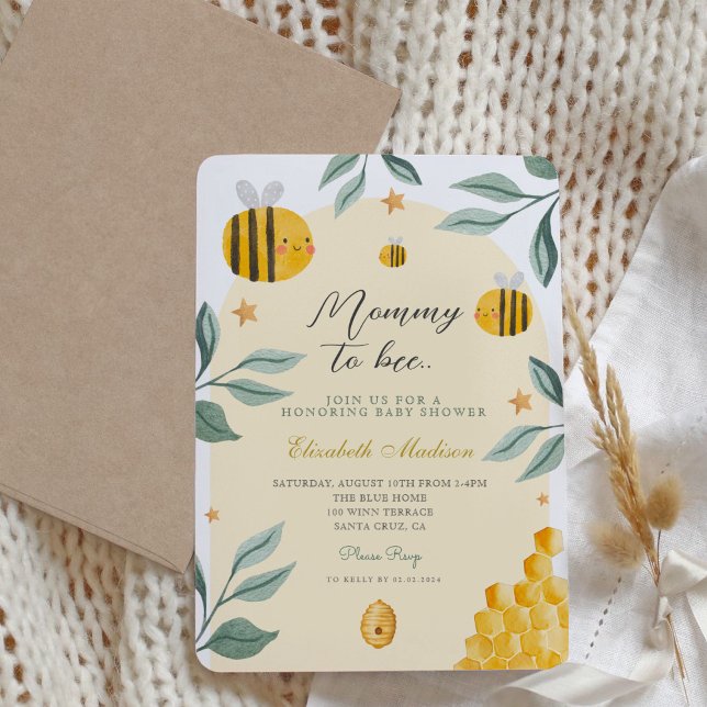 Watercolor Mummy to Bee Honey Sweet  Baby Shower Invitation (Creator Uploaded)