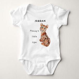 Watercolor mummy's cute little tiger blue eyes   baby bodysuit