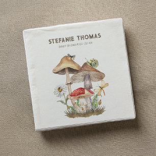 Watercolor Mushroom Baby Shower Napkins   Woodland