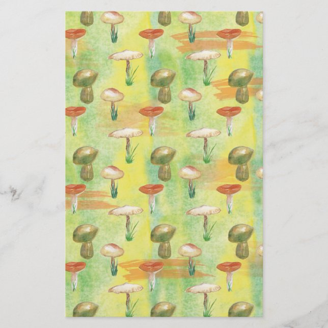 Watercolor mushroom glade stationery (Front)