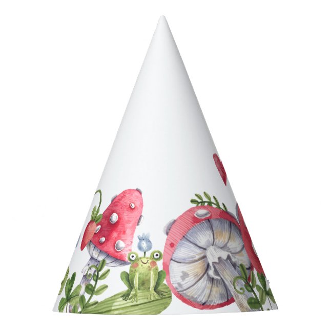 Watercolor Mushroom Kids Birthday Party Hat (Front)