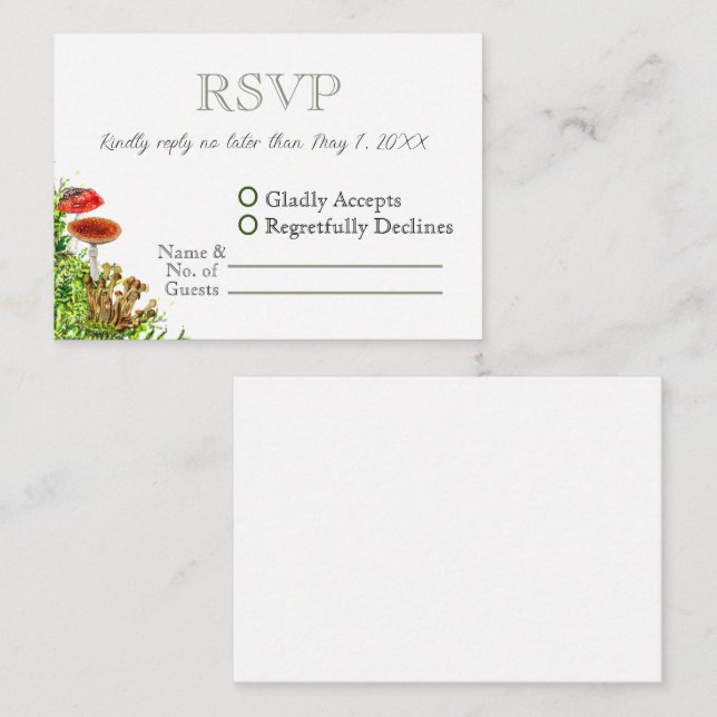 Watercolor Mushroom & Moss Modern RSVP Card (Front/Back)
