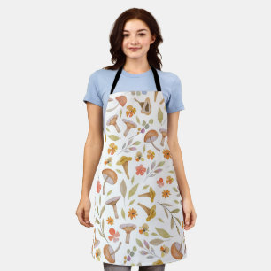 Watercolor Mushrooms and Flowers Apron