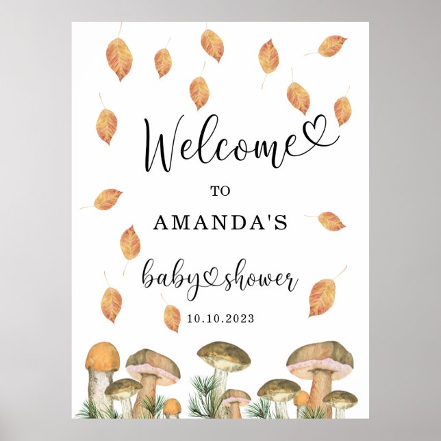 Watercolor Mushrooms baby shower welcome Poster (Front)
