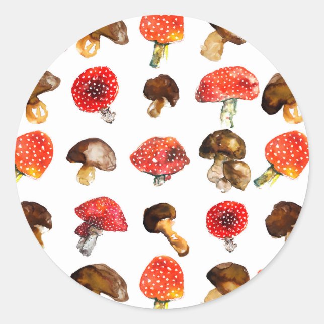 Watercolor mushrooms Cute fall pattern Classic Round Sticker (Front)
