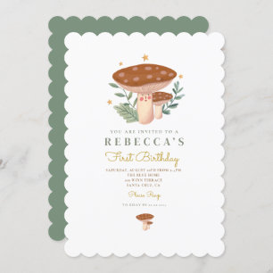 Watercolor mushrooms First Birthday  Invitation