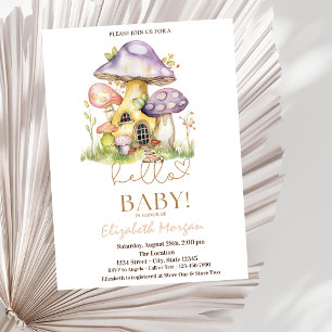 Watercolor Mushrooms Flowers Dots Baby Shower Invitation