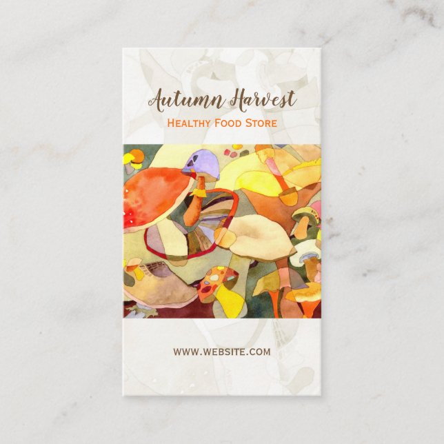 Watercolor Mushrooms Health Food Business Card (Front)