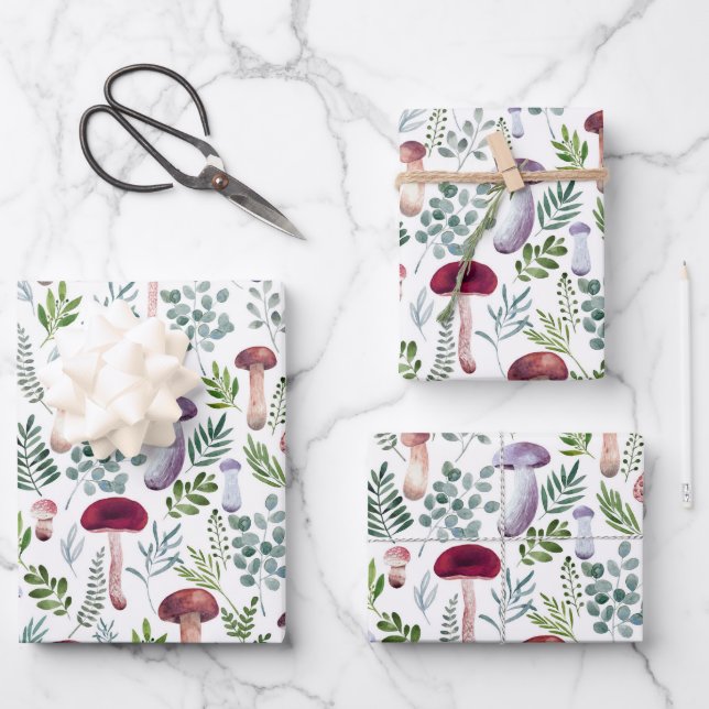 Watercolor Mushrooms Illustration  Kids  Wrapping Paper Sheet (Front)