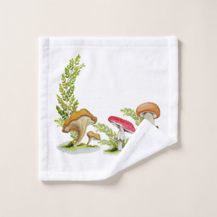 Watercolor mushrooms in a forest clearing wash cloth