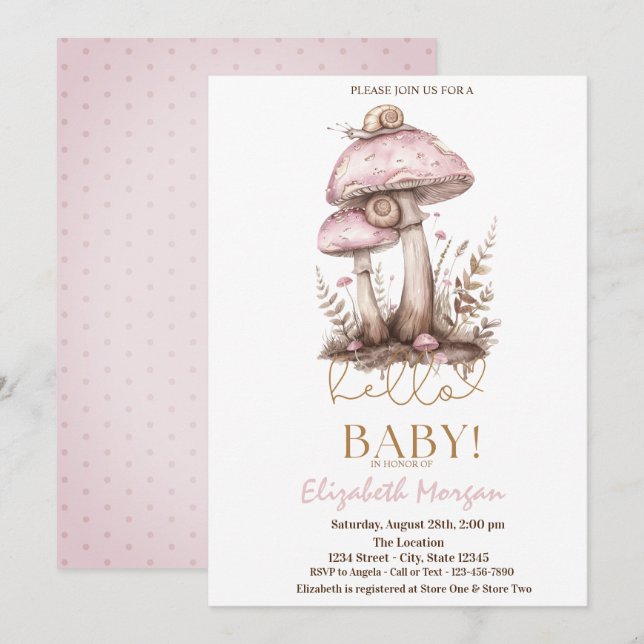 Watercolor Mushrooms Snails Dots Baby Shower Invitation (Front/Back)
