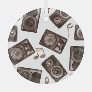 Watercolor Music Speakers Sepia Pattern Glass Tree Decoration
