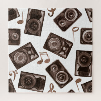 Watercolor Music Speakers Sepia Pattern Jigsaw Puzzle