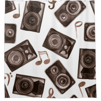 Watercolor Music Speakers Sepia Pattern Shower Curtain