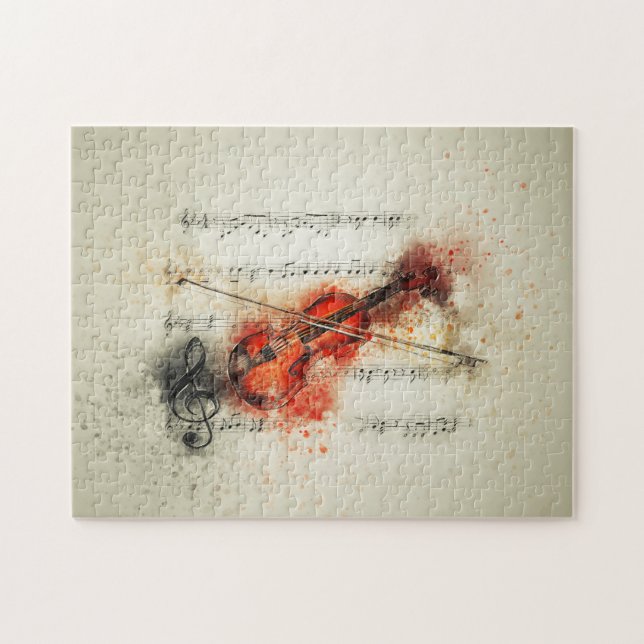 watercolor music violin paint art music jigsaw puzzle (Horizontal)