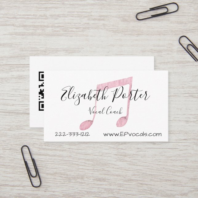 Watercolor Musical Notes Custom QR Code Business Card (Front/Back In Situ)