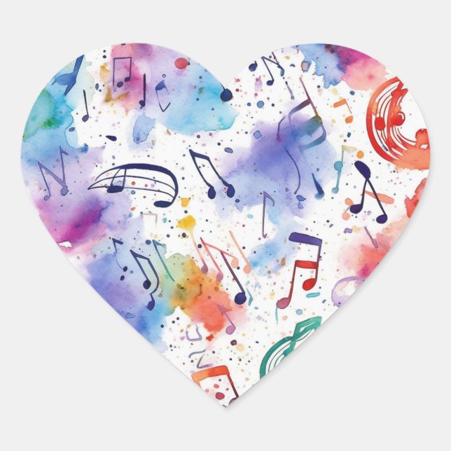 Watercolor musical notes heart sticker (Front)