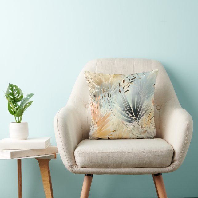 Watercolor Muted Blue Peach Yellow Beige Floral Cushion (Chair)