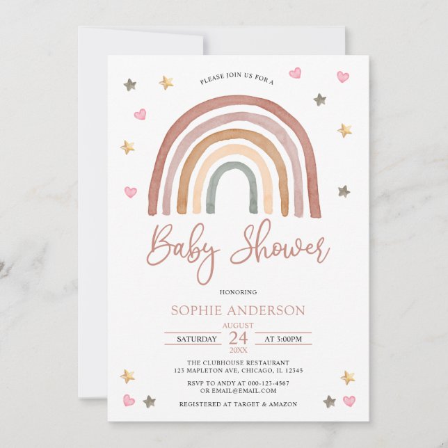 Watercolor Muted Tones Boho Rainbow Baby Shower Invitation (Front)