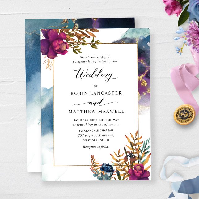 Watercolor Mystic Garden Teal, Purple Blue Invitation (Creator Uploaded)