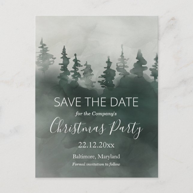 Watercolor Mystic Winter Forest | Christmas Party Announcement Postcard (Front)