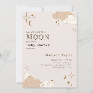 Watercolor Mystical Crescent Moon Baby Shower Invitation