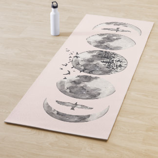 Watercolor Mystical Forest Lunar Moon Phases Name Yoga Mat