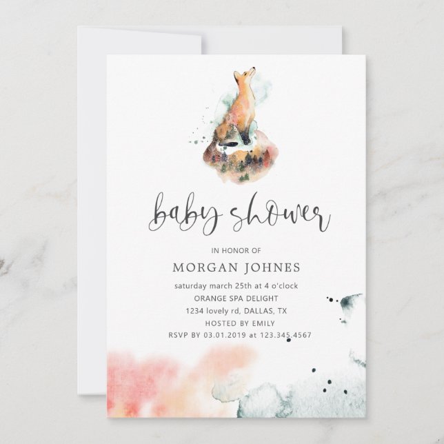 watercolor mystical fox Baby Shower Invitation (Front)