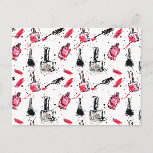 Watercolor Nail Polish Pattern Holiday Postcard (Front)