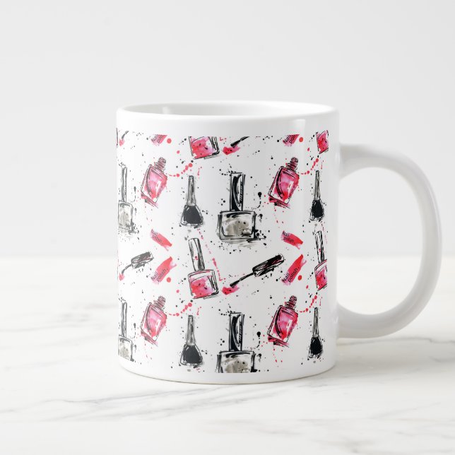 Watercolor Nail Polish Pattern Large Coffee Mug (Right)
