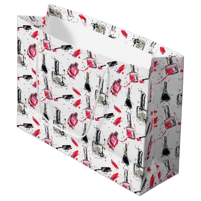 Watercolor Nail Polish Pattern Large Gift Bag (Front Angled)