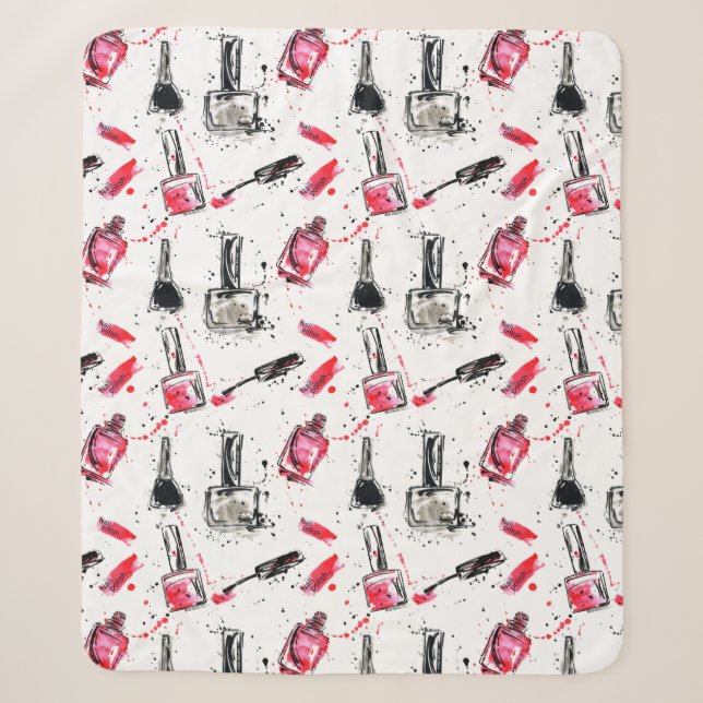 Watercolor Nail Polish Pattern Sherpa Blanket (Front)
