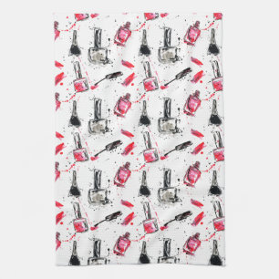 Watercolor Nail Polish Pattern Tea Towel