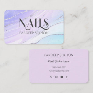 Watercolor Nail Tech Silver Marble Business Cards