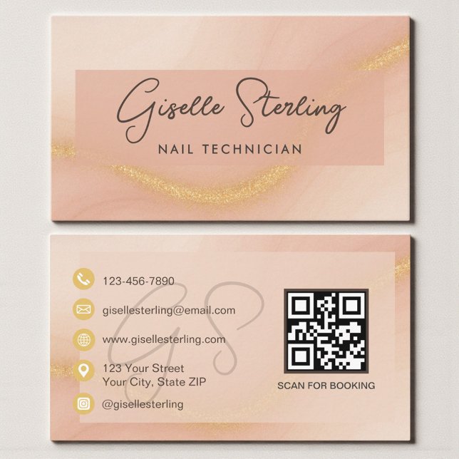 Watercolor Nail Technician QR Code Business Card (Creator Uploaded)