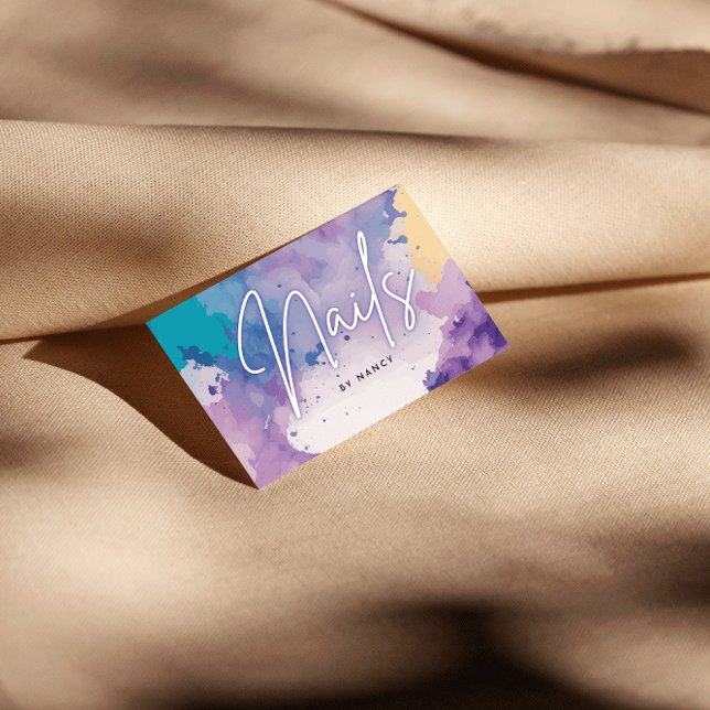 Watercolor Nails Nail Artist Nail Tech Business Card (Creator Uploaded)