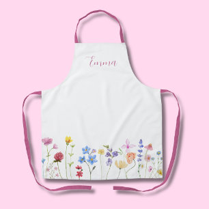 Watercolor Name Wildflower Minimalistic Boho Apron