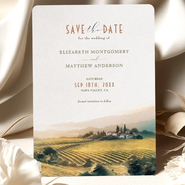 Watercolor Napa Valley Vineyards Save the Date Invitation (Creator Uploaded)